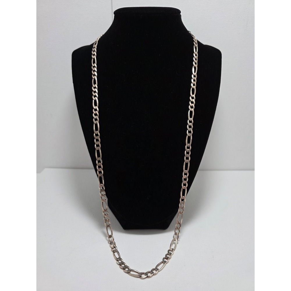 Vior Vintage Sterling Silver Figaro Chain Necklace 26 Inch Made in Italy 27g